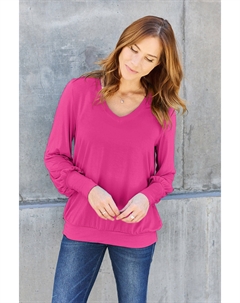 Блузка полного размера с V-образным вырезом и рукавами-фонариками, розовый Fashnzfab