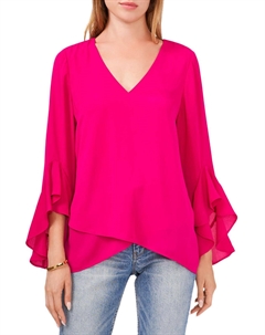 Женская шифоновая блузка с V-образным вырезом, цвет fuchsia rose Vince camuto