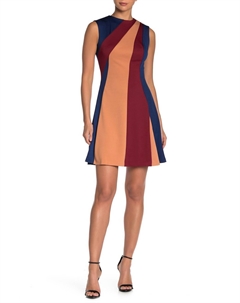 Платье-клеш в полоску с цветными блоками, разноцветное, мультиколор Alexia admor