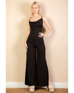 Женский комбинезон с широкими штанинами и вырезом-хомутиком на спине, черный Fashnzfab