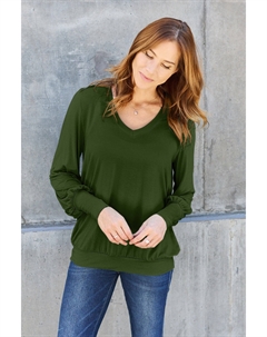 Блузка полного размера с V-образным вырезом и рукавами-фонариками, хаки Fashnzfab