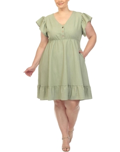 Плюс Женское Хлопковое Платье Бэбидолл С Оборками, цвет sage White mark