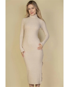 Женское платье-свитер с пушистым воротником и разрезом на бедре, цвет apricot Fashnzfab