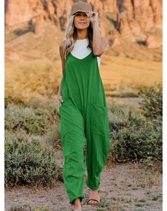 Комбинезон без рукавов с V-образным вырезом и карманами, зеленый Fashnzfab