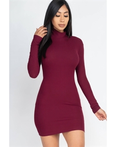 Женское облегающее мини-платье с ребристым воротником, цвет burgundy Fashnzfab