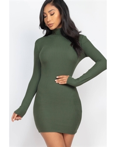 Женское облегающее мини-платье с ребристым воротником, оливковый Fashnzfab