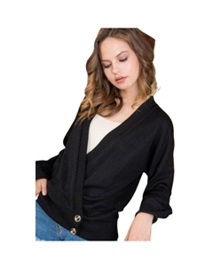 Верхняя часть с накидкой и пуговицами спереди, длинный рукав, трикотажный топ, черный Fashnzfab