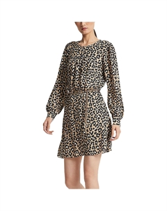 Женское мини-платье Cheetah с длинными рукавами и поясом, хаки/черный Michael michael kors