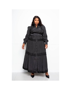 Платье-рубашка с поясом и оборками, черный Fashnzfab