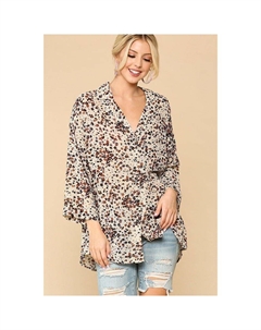 Рубашка с принтом животных, воротником на пуговицах и лацканами, нагрудным карманом, цвет cream mix Fashnzfab