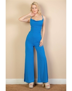 Женский комбинезон с широкими штанинами и вырезом-хомутиком на спине, цвет blue skydiver Fashnzfab