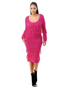 Женское трикотажное платье с длинными рукавами и бахромой, розовый Fashnzfab