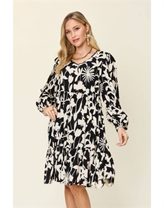 Платье в полный размер с принтом, оборками и карманом, черный Fashnzfab