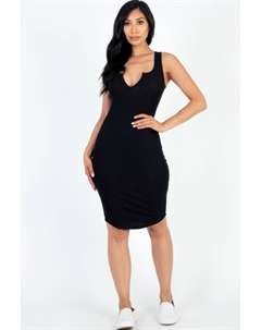 Женское повседневное облегающее платье с разрезом на шее и ребристым узором, черный Fashnzfab