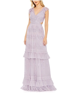 Платье с пайетками, оборками, рукавами-крылышками и вырезами, многоуровневое, фиолетовый Mac duggal