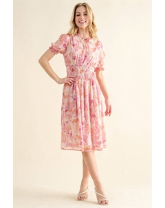 Платье миди с принтом и присборенной талией в полный рост, розовый/мультиколор Fashnzfab