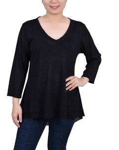Petites Женский пуловер с V-образным вырезом и рукавами до локтя, черный Ny collection