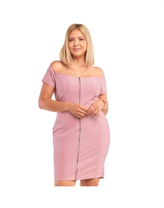 Плюс Размер Приталенное Мини Платье С Открытыми Плечами Застежка-Молния Спереди, красный Fashnzfab