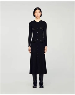 Длинное трикотажное платье в рубчик, черный Sandro