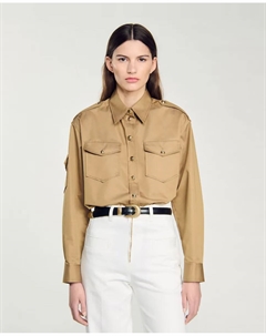 Женская рубашка с карманами и золотыми пуговицами, коричневый Sandro