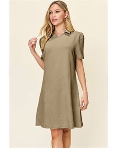 Платье с короткими рукавами и текстурным воротником в полный размер, хаки Fashnzfab