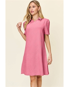 Платье с короткими рукавами и текстурным воротником в полный размер, розовый Fashnzfab