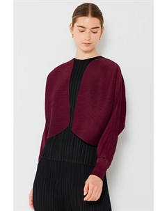 Кардиган-болеро с плиссированными рукавами-фонариками в рубчик, цвет wine Fashnzfab