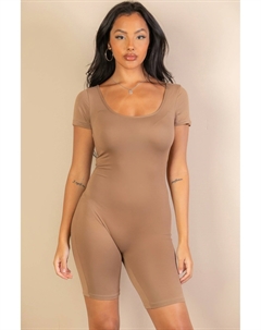 Женский комбинезон с коротким рукавом и круглым вырезом, цвет coca mocha Fashnzfab