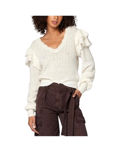 Женский свитер-пуловер с V-образным вырезом и оборками, цвет winter white Joie