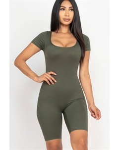 Женский комбинезон с коротким рукавом и круглым вырезом, оливковый Fashnzfab