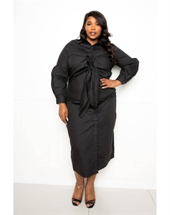 Платье-рубашка из поплина с бантом и завязкой, черный Fashnzfab