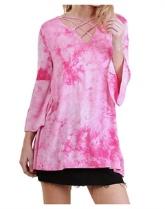 Топ с рукавами-колокольчиками и узором «Tie Dye» розового цвета Umgee