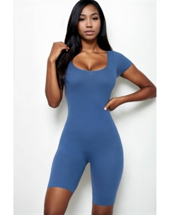 Женский комбинезон с коротким рукавом и круглым вырезом, цвет blue haze Fashnzfab