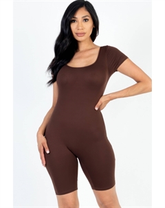 Женский комбинезон с коротким рукавом и круглым вырезом, цвет coffee Fashnzfab