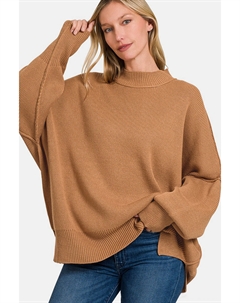 Свитер оверсайз с боковой посадкой, коричневый Fashnzfab