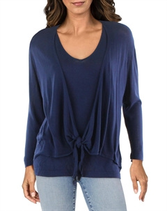 Женский свитер-пуловер с V-образным вырезом и завязкой спереди, темно-синий Jones new york