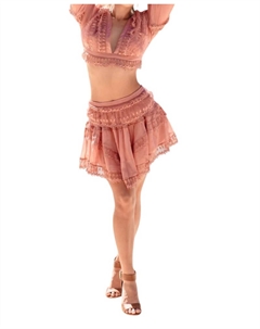 Jennifer шифоновый кружевной топ и юбка в комплекте с оборками в лиловом цвете Rosevelvet