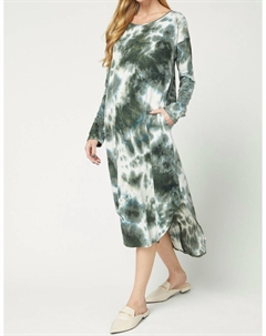 Платье с ребристым карманом в технике тай-дай оливкового цвета Entro