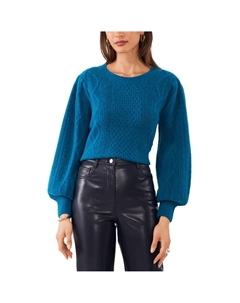 Midnight Garden Женский свитер-пуловер с круглым вырезом и косой вязкой, цвет teal 1.state