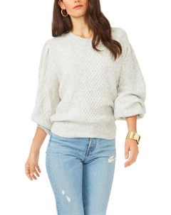 Midnight Garden Женский свитер-пуловер с круглым вырезом и косой вязкой, цвет silver heather 1.state