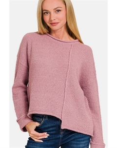 Свитер с асимметричным подолом и заниженной линией плеч, цвет lt rose Fashnzfab