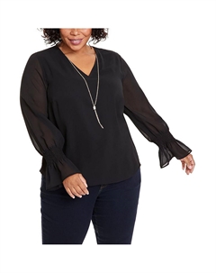 Женская однотонная блузка с V-образным вырезом, цвет deep black Jm collection