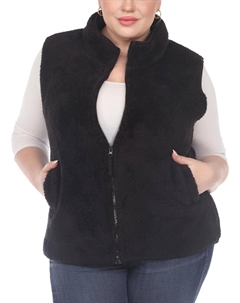 Плюс женский искусственный мех теплый верхняя одежда жилет, черный White mark