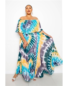 Платье макси с открытыми плечами в стиле тай-дай, мультиколор/синий Fashnzfab
