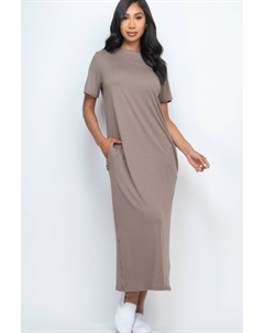 Женское платье-футболка с боковыми карманами, серо-коричневый Fashnzfab