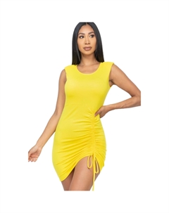 Мини-платье без рукавов с подплечниками и завязками на резинке, желтый Fashnzfab