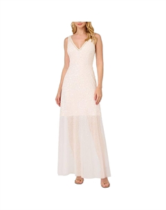 Женское платье макси с V-образным вырезом и отделкой, слоновая кость Adrianna papell