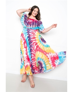 Платье макси с открытыми плечами в стиле тай-дай, мультиколор/розовый Fashnzfab