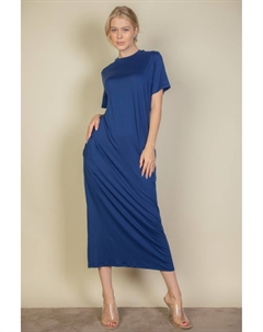 Женское платье-футболка с боковыми карманами, темно-синий Fashnzfab