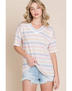 Футболка с коротким рукавом и V-образным вырезом в полоску, цвет stripe Fashnzfab